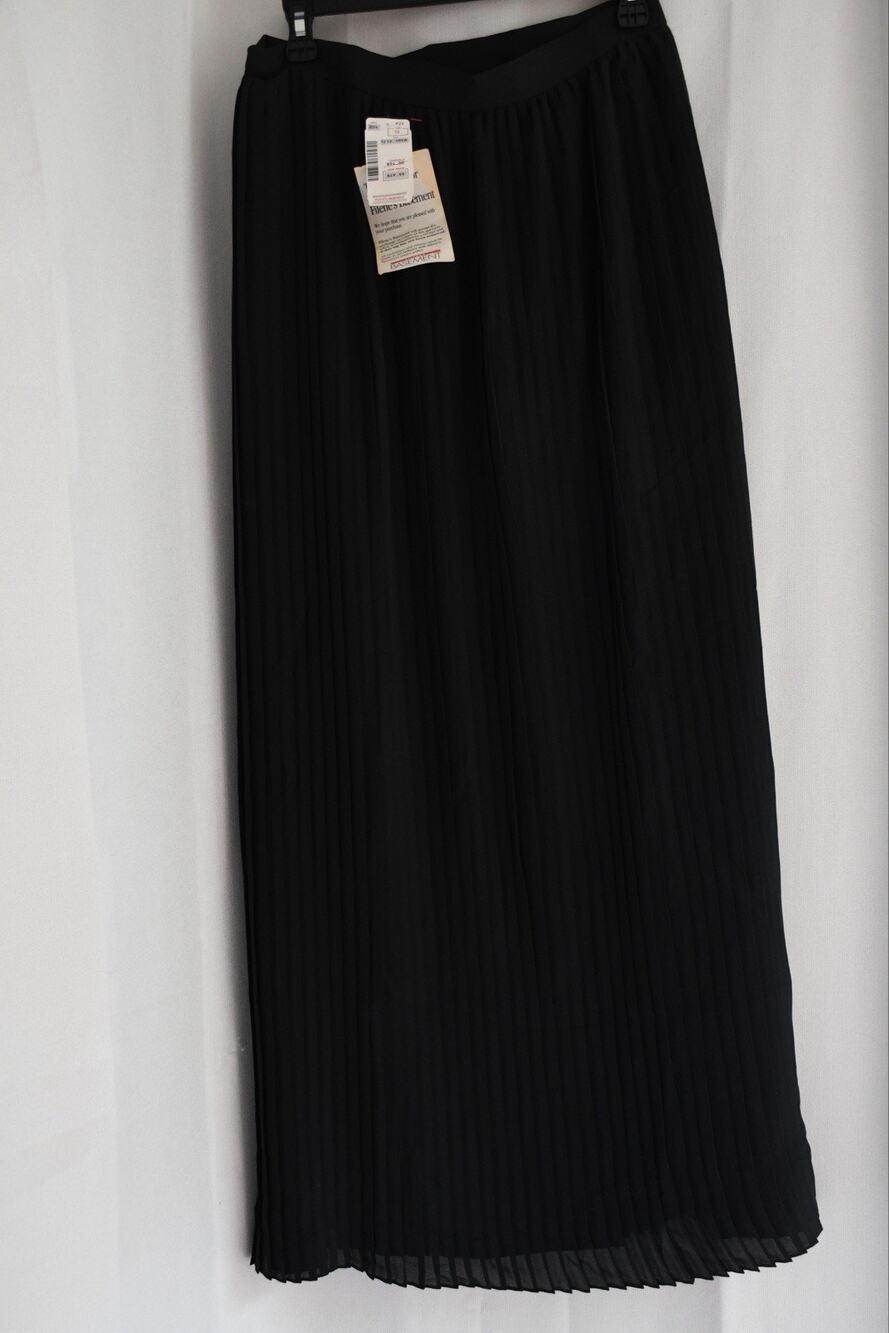 Albert Nipon Vintage Black Long Skirt Pleated Flounce Lined Sz 12 NWT